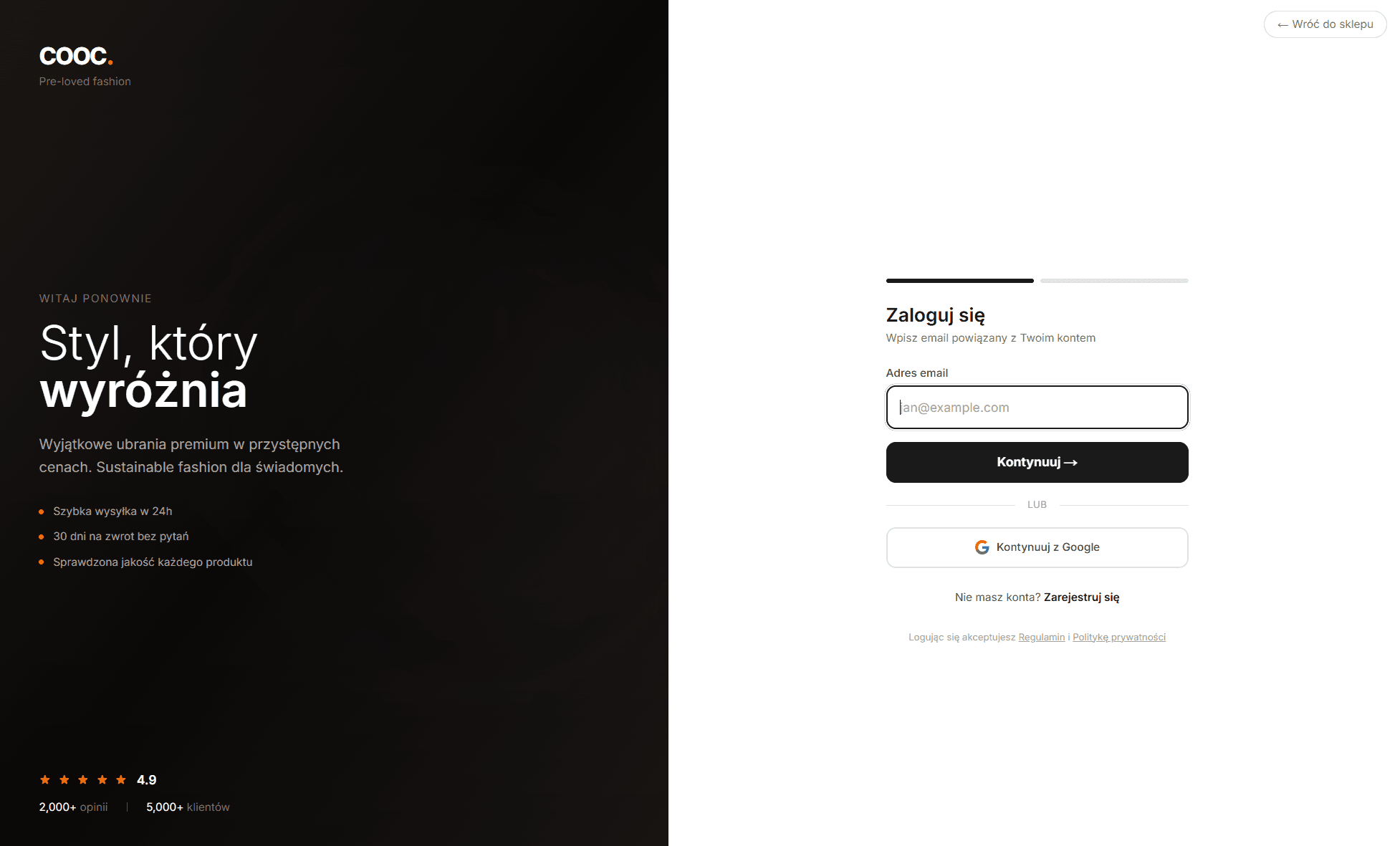 COOC — panel logowania do systemu zarządzania